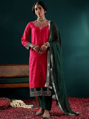 Women Ethnic Motifs Embroidered Regular Thread Work Kurta with Trousers & With Dupatta 1