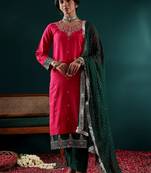 Women Ethnic Motifs Embroidered Regular Thread Work Kurta with Trousers & With Dupatta
