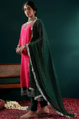 Women Ethnic Motifs Embroidered Regular Thread Work Kurta with Trousers & With Dupatta