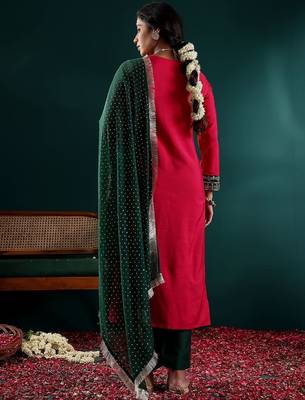 Women Ethnic Motifs Embroidered Regular Thread Work Kurta with Trousers & With Dupatta 6