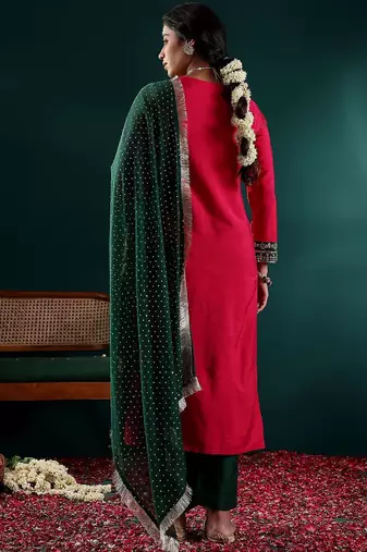 Women Ethnic Motifs Embroidered Regular Thread Work Kurta with Trousers & With Dupatta