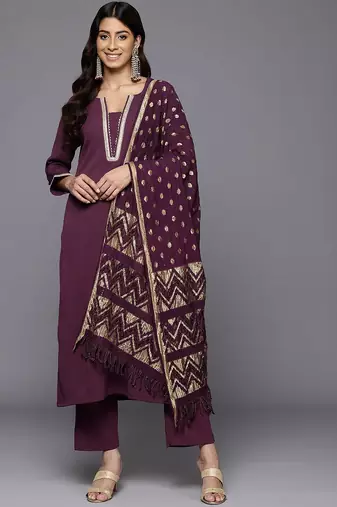 Women Regular Gotta Patti Silk Crepe Kurta With Trousers & Dupatta