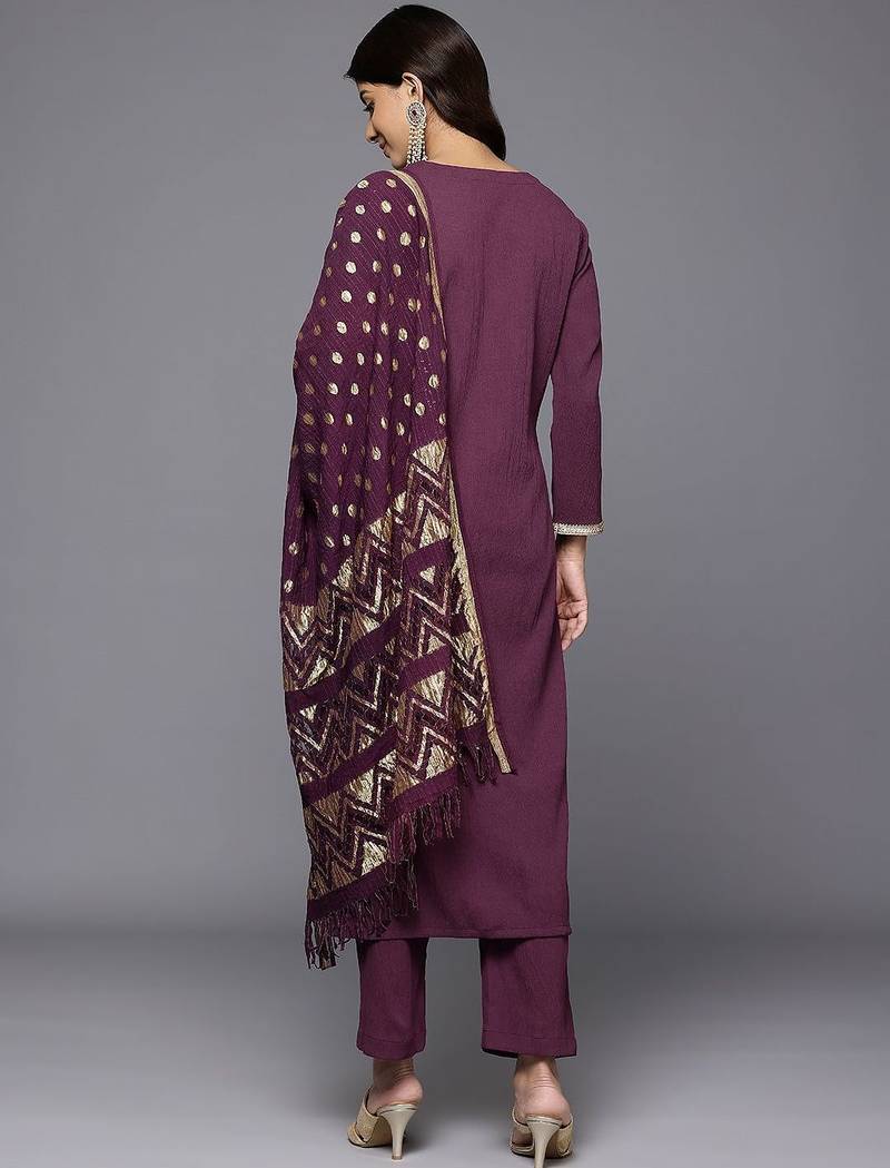 Women Regular Gotta Patti Silk Crepe Kurta With Trousers & Dupatta