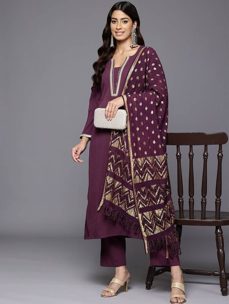 Women Regular Gotta Patti Silk Crepe Kurta With Trousers & Dupatta