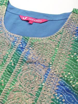 Women Bandhani Printed Zari Embroidered Kurta with Trousers & With Dupatta 2