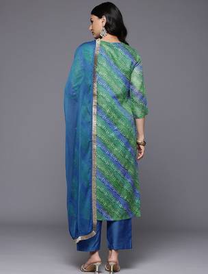 Women Bandhani Printed Zari Embroidered Kurta with Trousers & With Dupatta 7