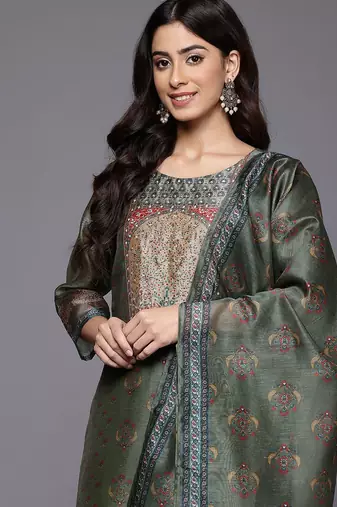 Women Ethnic Motifs Sequinned Chanderi Silk Kurta with Trousers & Dupatta