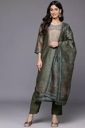 Women Ethnic Motifs Sequinned Chanderi Silk Kurta with Trousers & Dupatta