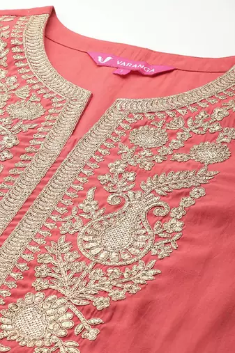 Women Embroidered Kurta with Palazzos & Dupatta