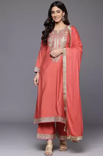 Women Embroidered Kurta with Palazzos & Dupatta