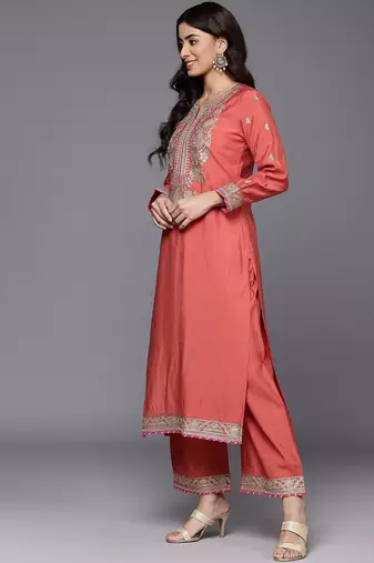 Women Embroidered Kurta with Palazzos & Dupatta