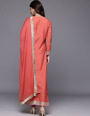 Women Embroidered Kurta with Palazzos & Dupatta 7