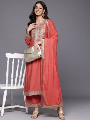 Women Embroidered Kurta with Palazzos & Dupatta 8
