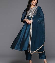 Floral Yoke Embroidered Anarkali Kurta With Trousers & Dupatta