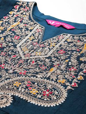 Floral Yoke Embroidered Anarkali Kurta With Trousers & Dupatta 2
