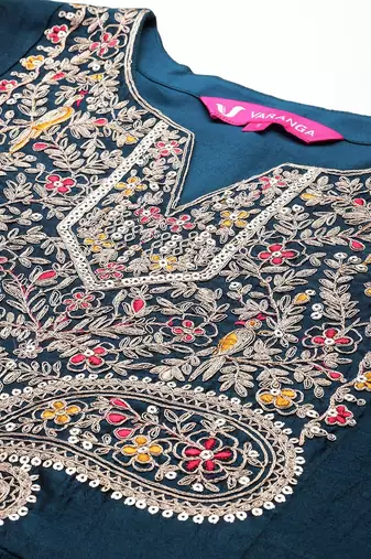 Floral Yoke Embroidered Anarkali Kurta With Trousers & Dupatta