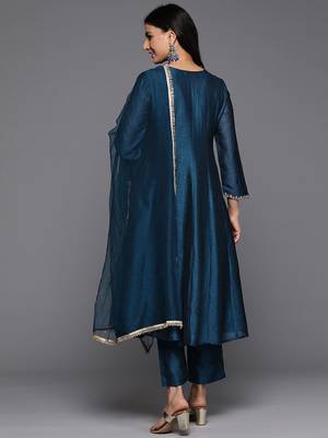 Floral Yoke Embroidered Anarkali Kurta With Trousers & Dupatta 6
