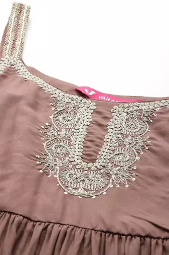Embroidered Pleated Anarkali Zari Kurta with Trousers & Dupatta