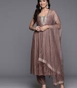 Embroidered Pleated Anarkali Zari Kurta with Trousers & Dupatta