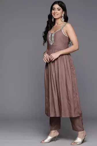Embroidered Pleated Anarkali Zari Kurta with Trousers & Dupatta