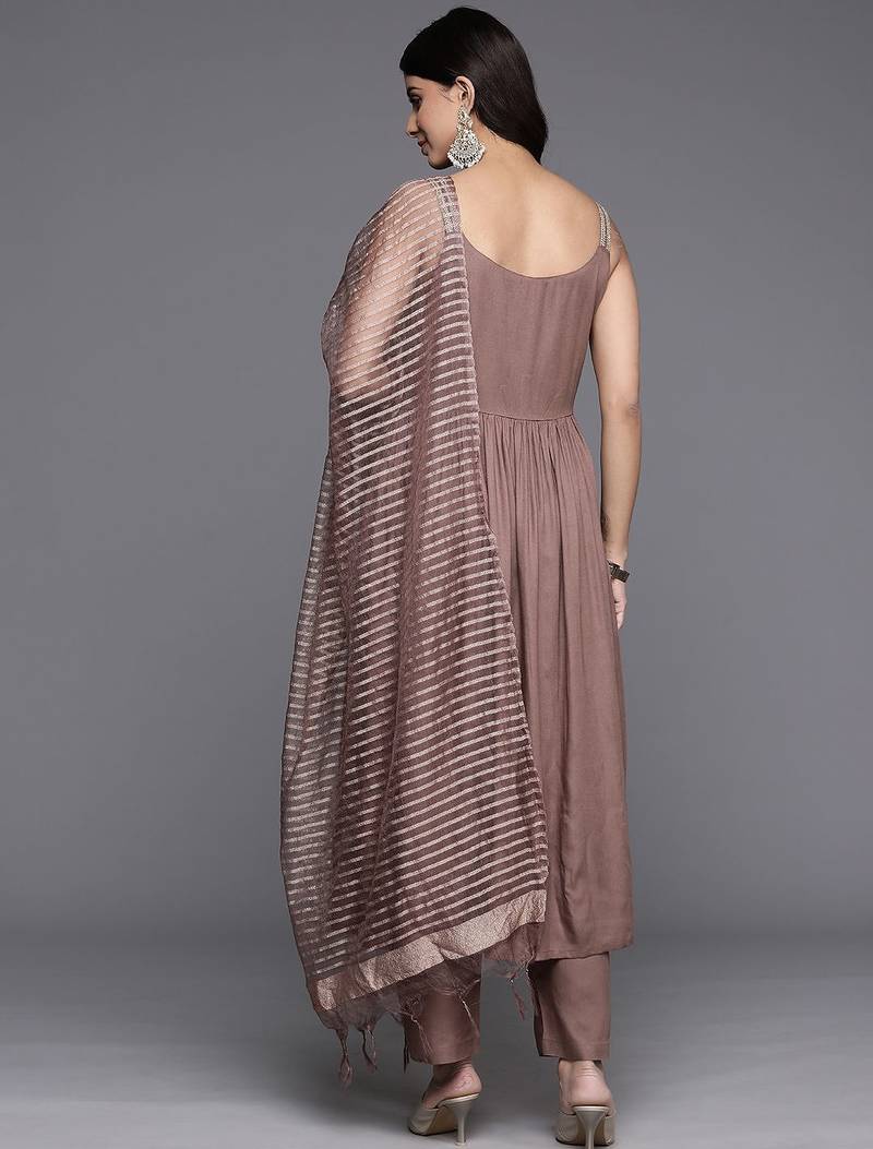 Embroidered Pleated Anarkali Zari Kurta with Trousers & Dupatta