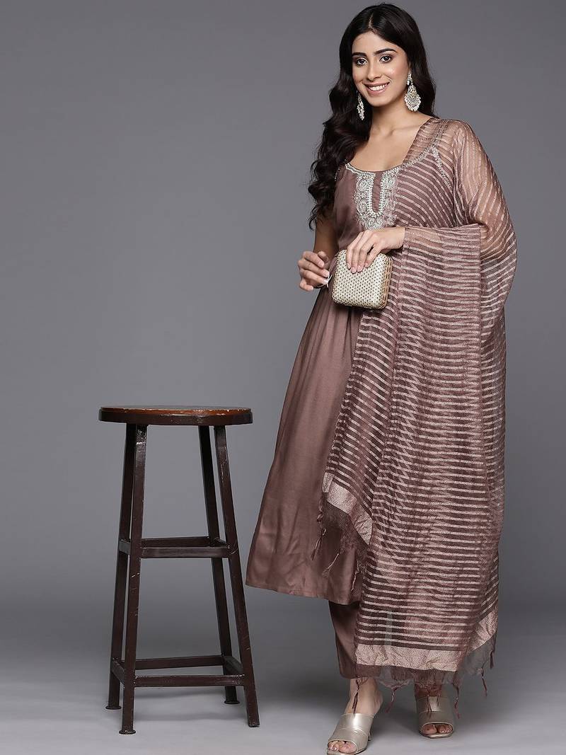 Embroidered Pleated Anarkali Zari Kurta with Trousers & Dupatta
