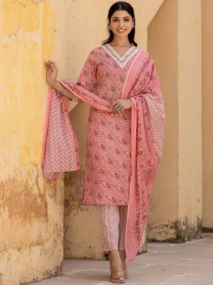 Ethnic Motifs Printed Regular Mirror Work Kurta with Trousers & With Dupatta 1