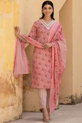 Ethnic Motifs Printed Regular Mirror Work Kurta with Trousers & With Dupatta