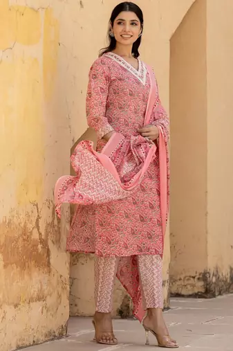 Ethnic Motifs Printed Regular Mirror Work Kurta with Trousers & With Dupatta