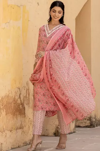 Ethnic Motifs Printed Regular Mirror Work Kurta with Trousers & With Dupatta
