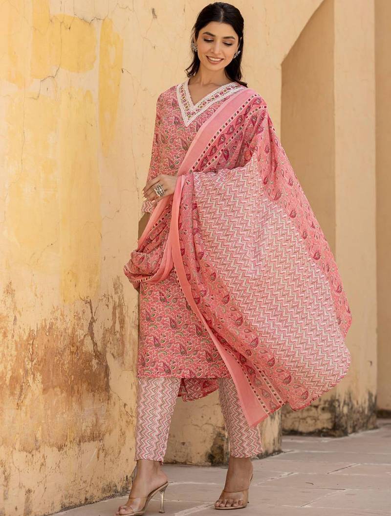 Ethnic Motifs Printed Regular Mirror Work Kurta with Trousers & With Dupatta