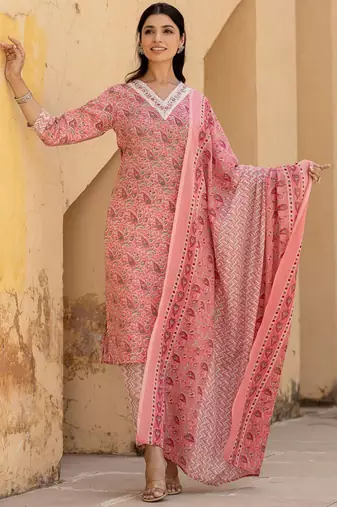 Ethnic Motifs Printed Regular Mirror Work Kurta with Trousers & With Dupatta