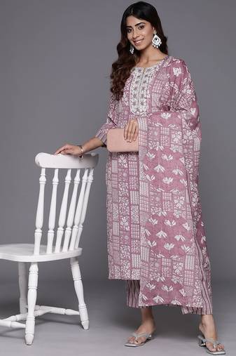 Women Ethnic Motifs Printed Regular Thread Work Kurta with Trousers & With Dupatta