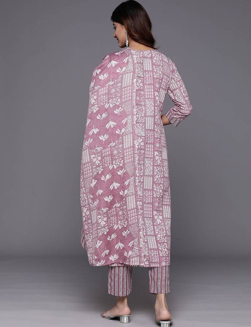 Women Ethnic Motifs Printed Regular Thread Work Kurta with Trousers & With Dupatta