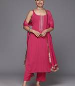 Women Floral Yoke Design Straight Kurta with Trouser & Dupatta