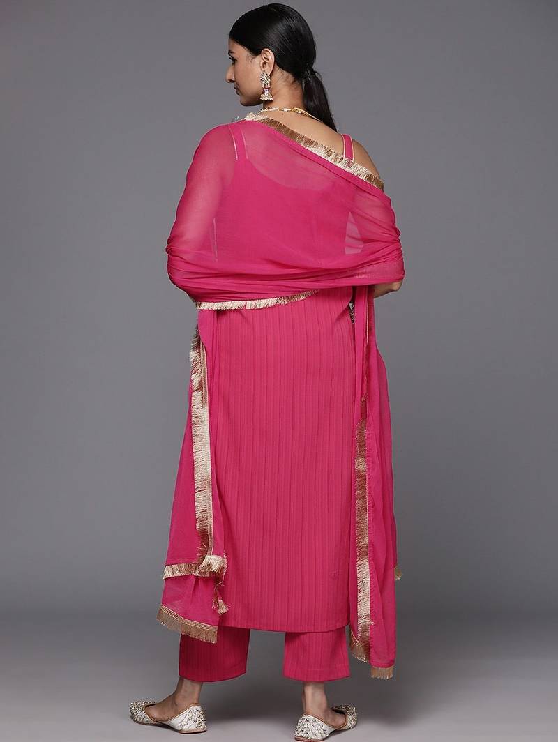 Women Floral Yoke Design Straight Kurta with Trouser & Dupatta