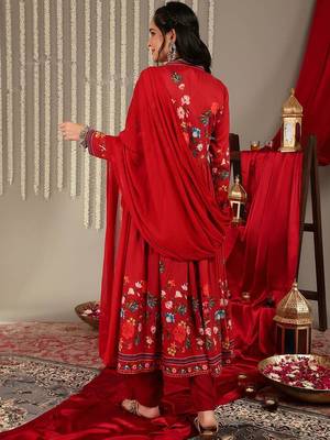 Floral Printed V-Neck Empire Anarkali Kurta with Trouser & Dupatta 6