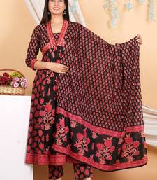 Floral Printed Empire Mirror Work Pure Cotton Kurta with Trousers & With Dupatta