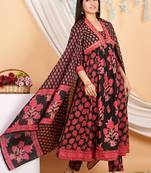 Floral Printed Empire Mirror Work Pure Cotton Kurta with Trousers & With Dupatta