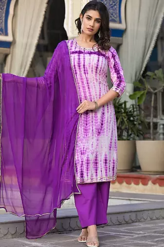 Women Dyed Regular Gotta Patti Pure Cotton Kurta with Palazzos & With Dupatta