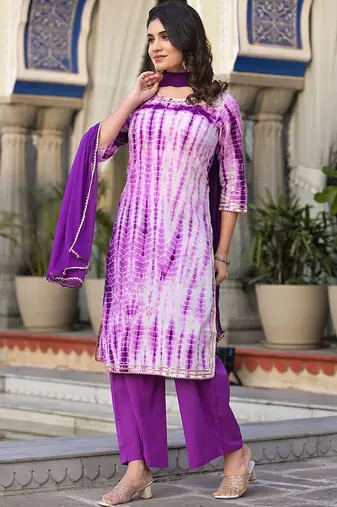 Women Dyed Regular Gotta Patti Pure Cotton Kurta with Palazzos & With Dupatta