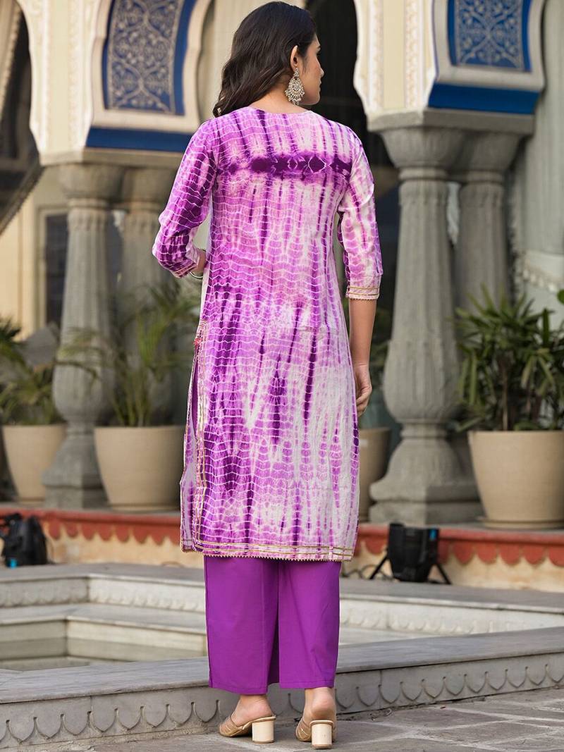 Women Dyed Regular Gotta Patti Pure Cotton Kurta with Palazzos & With Dupatta