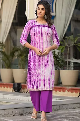 Women Dyed Regular Gotta Patti Pure Cotton Kurta with Palazzos & With Dupatta