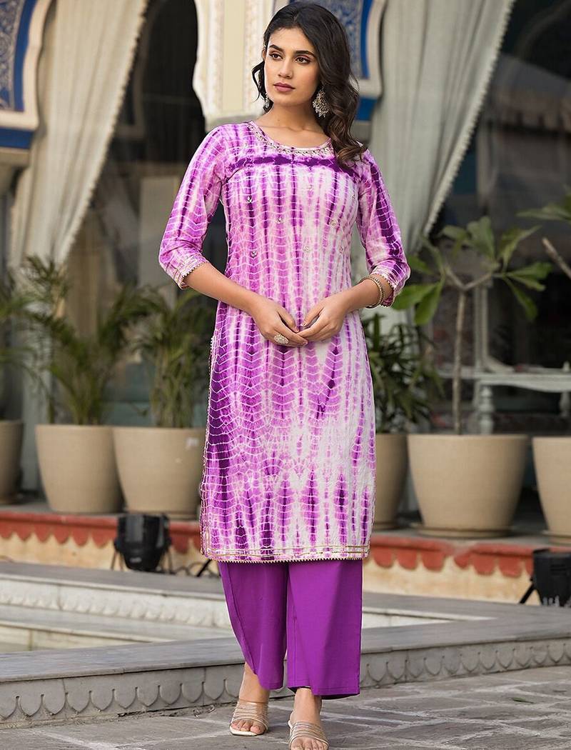 Women Dyed Regular Gotta Patti Pure Cotton Kurta with Palazzos & With Dupatta