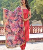 Women Striped Regular Pure Cotton Kurta with Trousers & With Dupatta