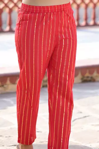 Women Striped Regular Pure Cotton Kurta with Trousers & With Dupatta