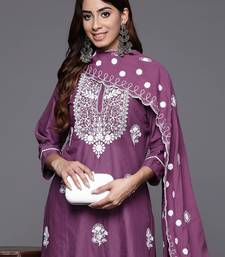 Floral Embroidered Thread Work Pure Cotton Kurta with Trousers & Dupatta