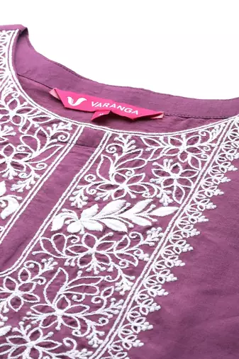Floral Embroidered Thread Work Pure Cotton Kurta with Trousers & Dupatta