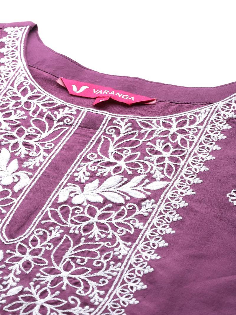 Floral Embroidered Thread Work Pure Cotton Kurta with Trousers & Dupatta