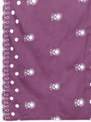 Floral Embroidered Thread Work Pure Cotton Kurta with Trousers & Dupatta 4